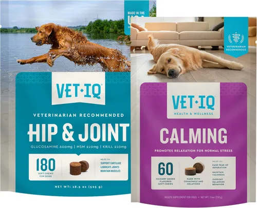 Miniatura 10 de VetIQ Suplemento de glucosamina para cadera y articulaciones para perros, 60 masticables suaves, suplemento de apoyo articular con MSM y krill