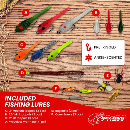 Miniatura 3 de DeLong Lures Paquete de 20 señuelos de pesca para niños, kit de señuelos preaparcados fáciles de usar para Bluegill, Bass y Crappie, cebos