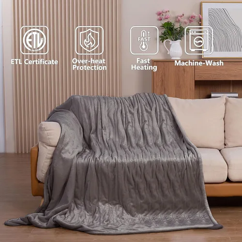 Miniatura 4 de Tefici Manta eléctrica tamaño Queen con doble control, manta eléctrica de franela suave tamaño Queen, calentamiento rápido con 3 niveles de calor