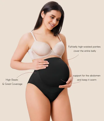 Miniatura 3 de BRABIC Bragas de maternidad sin costuras para mujer, ropa interior de embarazo de cintura alta, ropa interior con soporte para el vientre, paquete