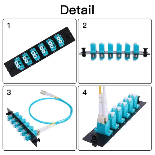 Miniatura 3 de 6 adaptadores LC dúplex de 12 núcleos LC huella LGX OM3 panel de conexión de fibra cargado 12 puertos de fibra acopladores - LC UPC azul compatible