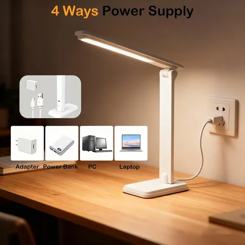Miniatura 5 de Lámpara LED de escritorio, lámpara de mesa regulable, lámpara de lectura con clip y base intercambiables, 3 brillos regulables, pequeña lámpara