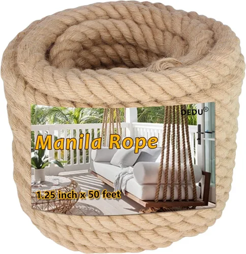 Miniatura 14 de Cuerda de Manila de 2 pulgadas x 50 pies, cuerda de cáñamo gruesa de 4 hebras trenzadas, cáñamo natural para manualidades de servicio pesado