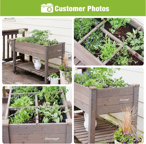 Miniatura 5 de GUTINNEEN Cama de jardín elevada para hierbas, jardinera elevada para patio, cajas de verduras con rejilla de cultivo, estante de almacenamiento