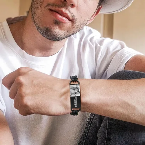 Miniatura 3 de MPRAINBOW Pulsera de fotos personalizada para hombres, regalos personalizados para él y ella, imagen personalizada, nombre y texto grabados de acero