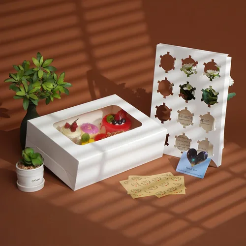 Miniatura 4 de Yeplan 5 Paquetes de Cajas para Cupcakes de 12 Unidades, Portadores de Cupcakes Blancos con Ventana, 13.4x9.8x4 Pulgadas Cajas para Galletas