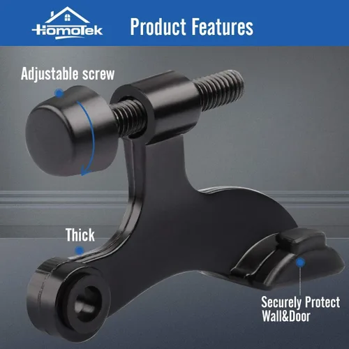 Miniatura 2 de HOMOTEK - Paquete de 12 topes de puerta negros con pasador de bisagra, tope de puerta ajustable de lujo resistente de 2-1/2"x1-3/4”, con puntas