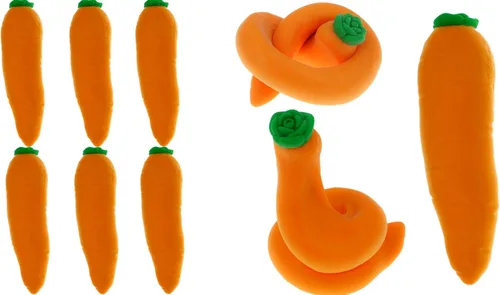 JA-RU Squeesh Yum - Juguete elástico de zanahoria (paquete de 6) – Juguete antiestrés relleno de arena, juguetes para ansiedad blandos en forma de