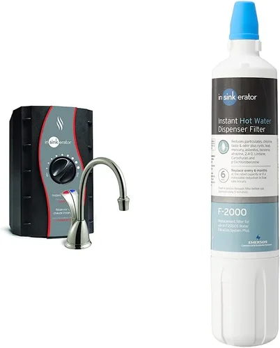 InSinkErator Wave - Sistema dispensador instantáneo de agua fría y caliente, grifo y tanque, níquel satinado, HC-Wave-SN y F-2000, 1 unidad (paquete