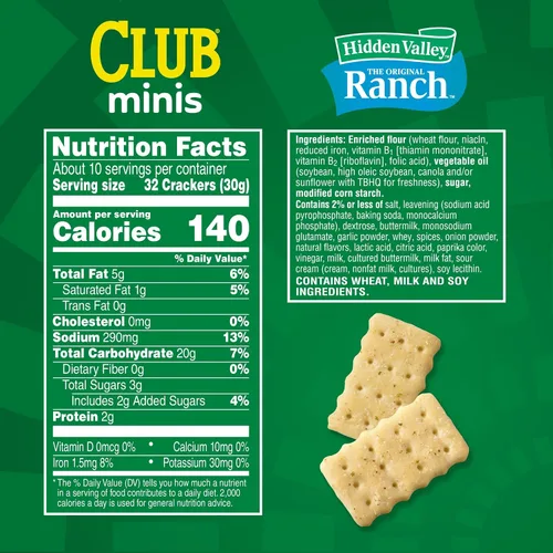 Miniatura 2 de Club Minis Crackers, aperitivos para el almuerzo, galletas saladas, Hidden Valley Ranch, caja de 11 onzas (1 caja)