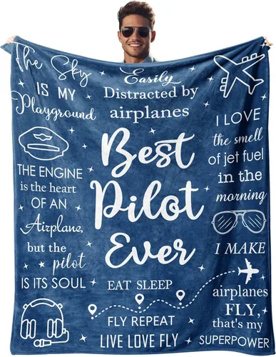 Regalos de Piloto para Hombres, Regalos de Cumpleaños/Aviación/Avión para Pilotos/Papá/Esposo/Tío, Mantas de Avión 60"X50"
