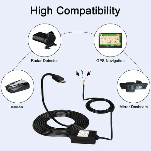 Miniatura 6 de MEIRIYFA Kit de cable duro Acc para salpicadero, cable micro USB, cable reductor, 12V-24V a DC 5V 3A, cable de alimentación para coche, cámara