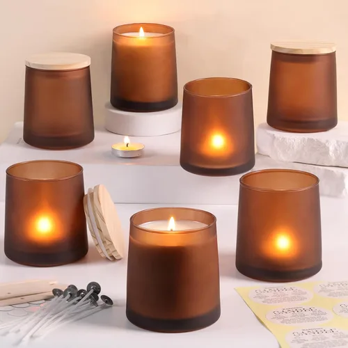 DARJEN Paquete de 12 tarros de vidrio ámbar esmerilado para hacer velas - 9 onzas, tarros de vidrio vacíos para hacer velas con kits de fabricación,