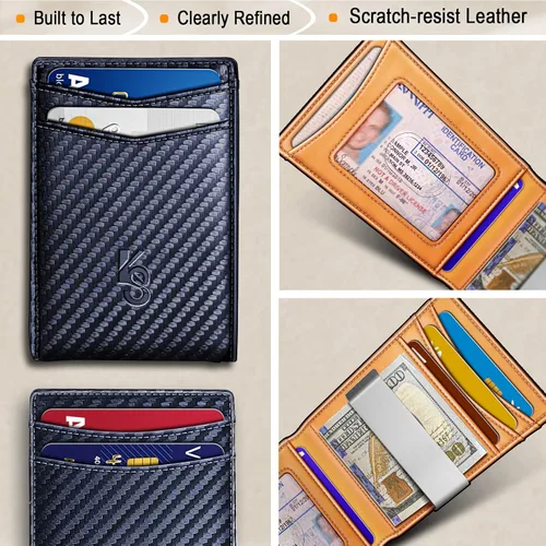 Miniatura 3 de KEMISANT Billetera para hombre para Airtag o uso estándar, cartera delgada con bolsillo frontal con 11 tarjetas con bloqueo RFID, sin agujeros