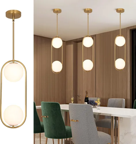 Miniatura 8 de SeeU Iluminación colgante moderna dorada con globo, lámpara colgante de un foco estilo siglo medio, lámpara colgante de longitud ajustable