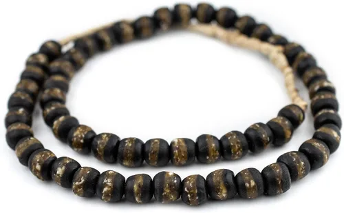 Miniatura 3 de The Bead Chest Cuentas africanas Kente - Hilo completo de cuentas de vidrio Krobo (negro)