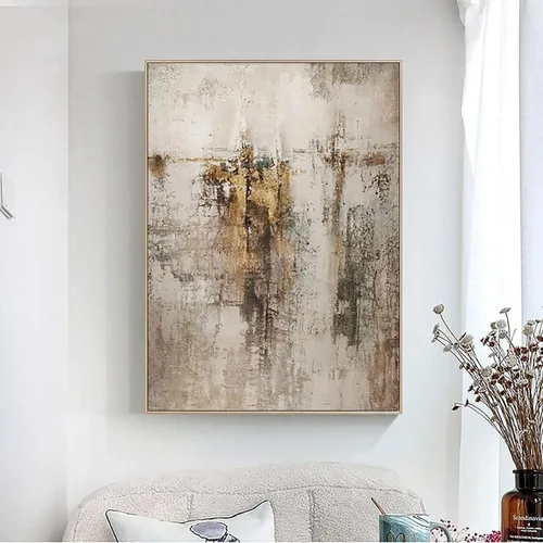 Miniatura 3 de Pintura de arte abstracto grande beige dorado marrón para sala de estar, pintura gris beige, arte de pared escandinavo, decoración del hogar, 14 x