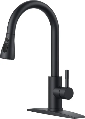 Miniatura 26 de FORIOUS Grifos de cocina con rociador desplegable, goma aceitada marrón, arco alto, mango único clásico, grifo de fregadero de acero inoxidable de 1