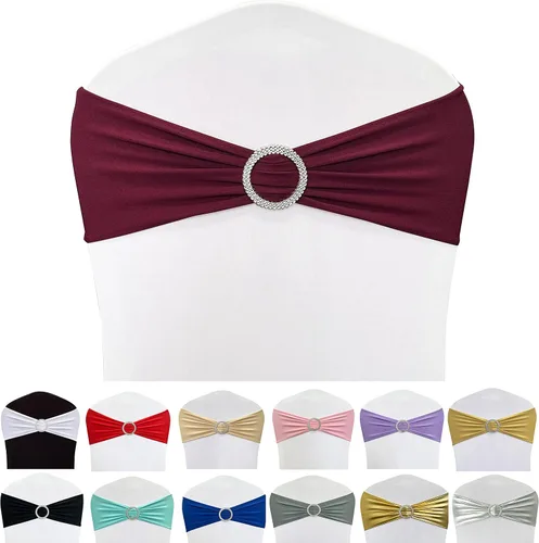 Miniatura 27 de Cintas elásticas de elastano para sillas 50 unidades, lazos elásticos para sillas con hebilla deslizante para decoración de bodas, fiestas, Azul bebé