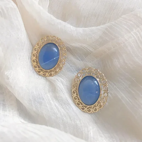 Miniatura 5 de Pendientes vintage ovalados con borde dorado para mujeres y niñas