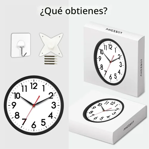 Miniatura 7 de AKCISOT Reloj de pared de 12 pulgadas, silencioso y moderno, funciona con pilas, reloj analógico clásico para oficina, hogar, baño, cocina, A_negro