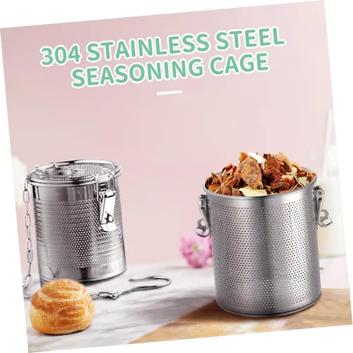 Miniatura 4 de Yardwe Cesta guisada de acero inoxidable, colador de cocina para condimentos, infusor de especias con gancho de cadena larga, ideal para sopas