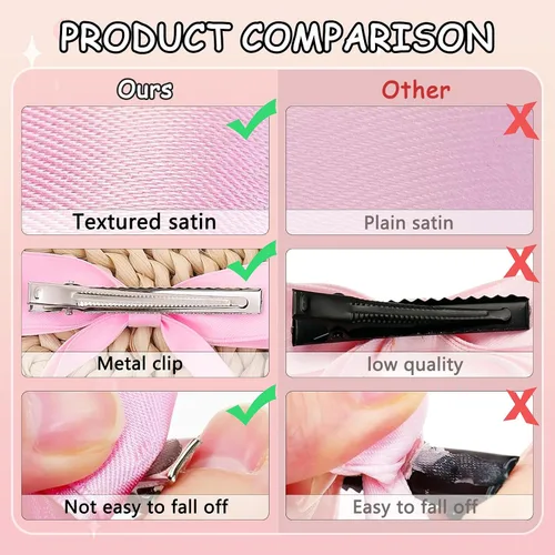 Miniatura 3 de Juego de lazos para el pelo de cinta para mujeres y niñas, 10 pinzas para el cabello con borlas de lazo, pasadores en negro, blanco, rojo vino