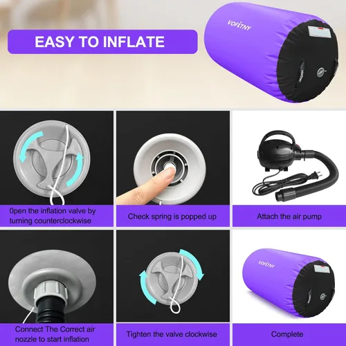 Miniatura 8 de VOFiTNY - Esterilla inflable de gimnasia con pista de caídas y barril de aire octogonal con bomba para uso doméstico/gimnasio Negro/Violeta