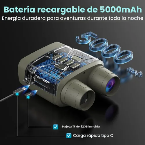 Miniatura 7 de Gafas de visión nocturna para adultos, prismáticos de visión nocturna 4K con batería recargable de 5000 mAh y tarjeta TF de 32 GB para caza