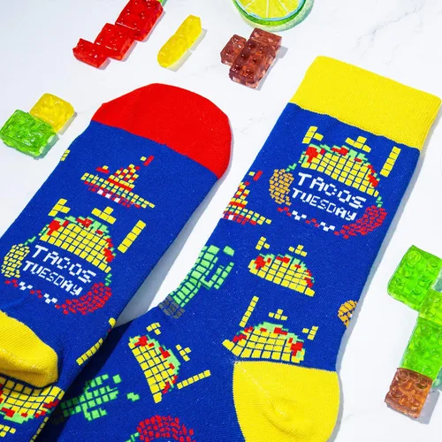 Miniatura 2 de Calcetines para hamburguesa Pixel Taco Alien Pizza Hamburguesa divertido novedad patrón de alimentos Crew Party calcetines regalo