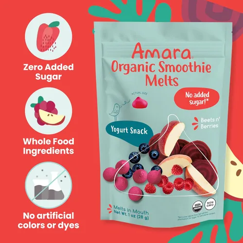 Miniatura 5 de Amara Smoothie Melts - Beets n' Berries - Snacks orgánicos para bebés con frutas y verduras - Yogur derretido a base de plantas - Snack saludable