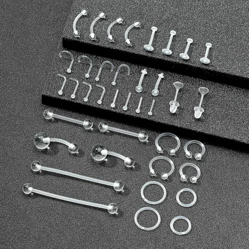 Miniatura 3 de FECTAS 20-38 piercings transparentes de plástico Bioflex, aretes de nariz, tabique, vientre, cartílago, hélice, pezón, lengua, labio, labret, cejas