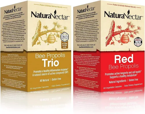 NaturaNectar Paquete de propóleos de abeja natural, trío y propóleos rojos, para apoyo inmunológico y cardiovascular y un metabolismo saludable* -