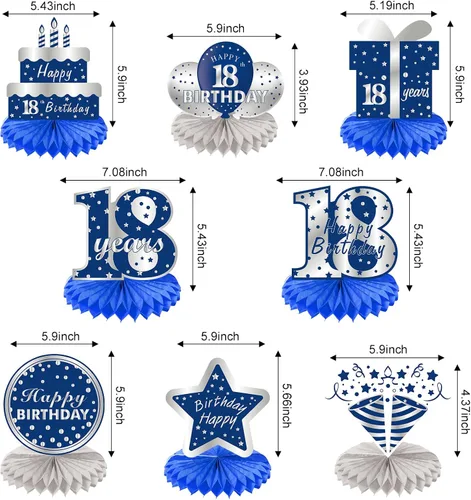 Miniatura 2 de 8 piezas de decoración de cumpleaños número 18, centro de mesa para fiesta, suministros de decoración de cumpleaños número 18, centros de mesa