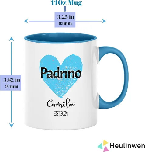 Miniatura 4 de Juego personalizado de Bautizo Recuerdos Juego De 2 Tazas 2024, Padrinos De Bautizo Propuesta Set 2 Tazas Café 11Oz, Para Niño, Niña, Propuesta