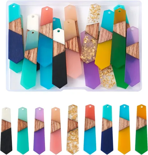 Miniatura 20 de Beadthoven 60 piezas Kit de Dijes de Madera de Resina Colgantes para Hacer Aretes Dijes Dorados para Aretes DIY Boho Piezas en Blanco de Madera