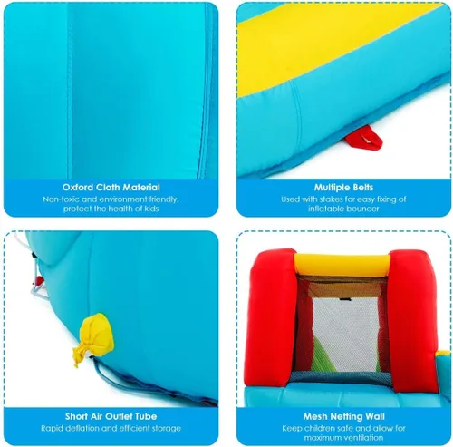 Miniatura 5 de OLAKIDS Tobogán acuático inflable, casa de rebote 7 en 1 con 2 toboganes, pared de escalada, piscina de salpicaduras, borde de baloncesto, 2