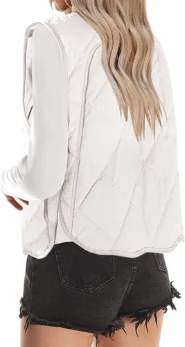 Miniatura 3 de SENSERISE Chaleco acolchado para mujer, con cuello alto, ligero, con botones y bolsillos