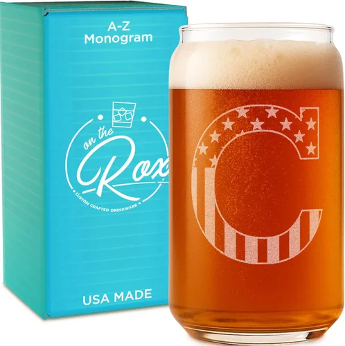 Vaso en forma de lata de cerveza con monograma grabado - bandera de EE.UU.