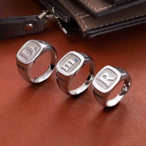 Miniatura 2 de Anillos de iniciales personalizados para hombres plata de ley 925 anillos de banda de identificación personalizados joyería del día del padre