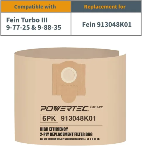 Miniatura 2 de POWERTEC Compra bolsas de vacío 6PK bolsas de filtro de repuesto para Fein Turbo III colección de polvo húmedo y seco Vac Accesorios para aspiradora