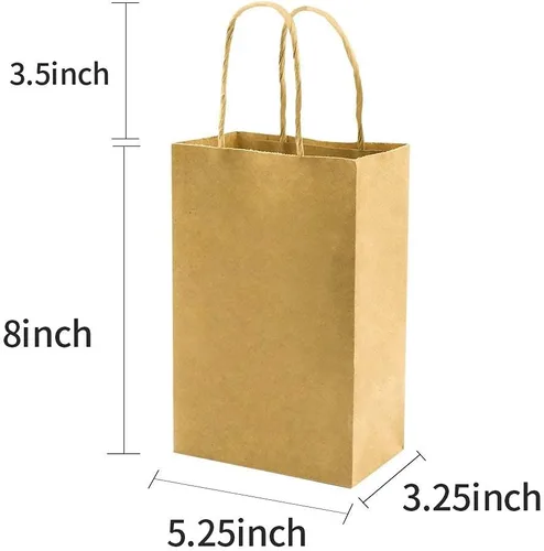Miniatura 3 de Paquete de 100 bolsas de regalo de papel para manualidades de color marrón y color azul con asas para fiestas de cumpleaños, regalos de Navidad