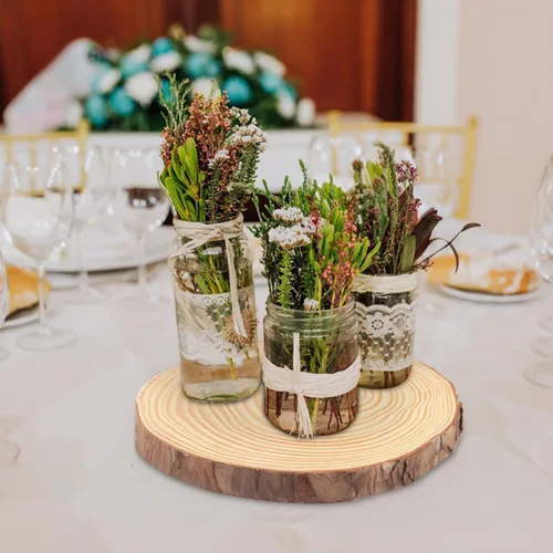 Miniatura 5 de 24 piezas de rebanadas de madera natural de 5.5 a 6.3 pulgadas, círculos de madera de pino sin terminar con cortezas para posavasos, manualidades