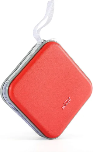 Carpeta de almacenamiento portátil de plástico duro para CD/DVD, capacidad para 40 unidades, color rojo