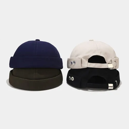 Miniatura 2 de Sombrero unisex de algodón elegante sin ala con hebilla ajustable Sailor Hip-Hop sin ala Skullcaps