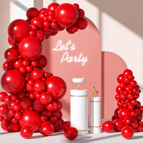 FOTIOMRG Kit de arco de guirnalda de globos rojos de 110 piezas, globos de látex rojos de diferentes tamaños de 18, 12, 10, 5 pulgadas para