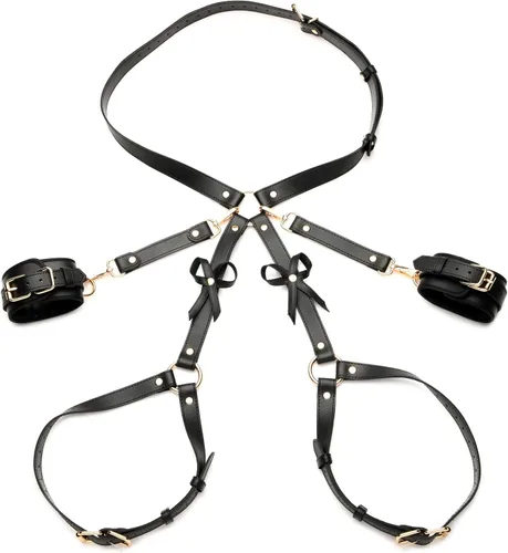 Miniatura 5 de STRICT Arnés Bondage negro con lazos para mujeres, hombres y parejas BDSM, sujetadores de cuero vegano para submarinos, mediano grande, negro
