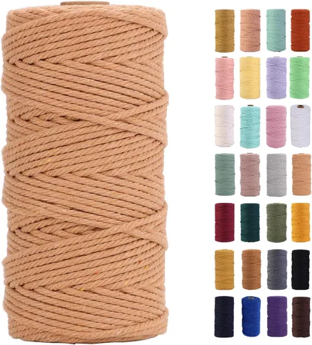Miniatura 40 de Cordón de macramé gris rosado de 0.118 in x 109 yardas, cuerda de algodón colorido de algodón suave para colgar en la pared, colgar plantas