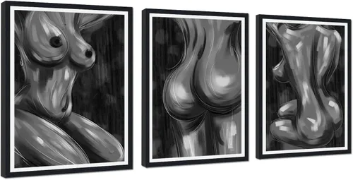 Miniatura 37 de Novatique 3 piezas de arte de pared sexy en blanco y negro para parejas desnudas, decoración de pared abstracta de amor para mujeres y hombres, arte