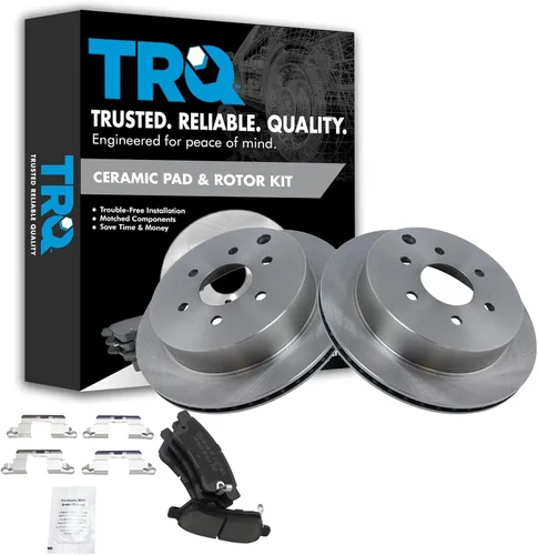 Miniatura 58 de TRQ Kit de rotor de freno trasero y pastillas de cerámica Posi premium compatible con camioneta Chevy GMC